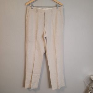 Murano Linen Pants Men's 34 Beige Straight Leg Loose Fitting Summer Beachy